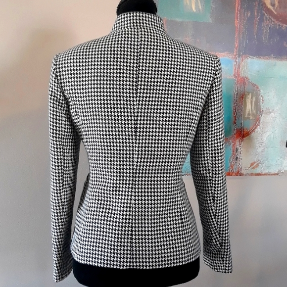 Vintage Petite Sophisticate Button Front Houndstooth Blazer Black/ White Size 8P - Picture 9 of 11